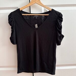 Express Black Short Sleeve Ruched Tee